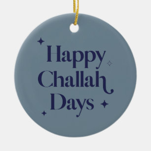 Blue Modern Happy Challah Days Hanukkah Keramisch Ornament