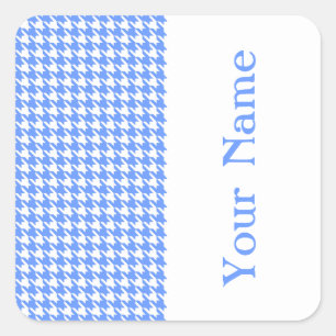Blue Modern Houndstooth met naam Vierkante Sticker
