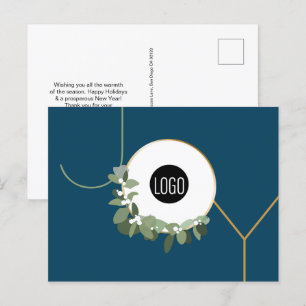 Blue Modern Krans JOY Custom Business logo Feestdagenkaart