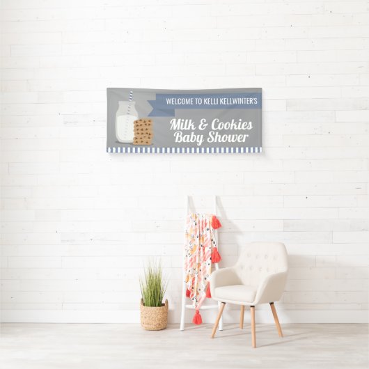 Blue Modern Milk and Cookies Striped Banner (Insitu)