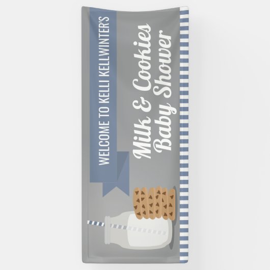 Blue Modern Milk and Cookies Striped Banner (Verticaal)