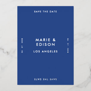 Blue Modern Minimalist Simple Wedding Save the Dat Folie Uitnodiging