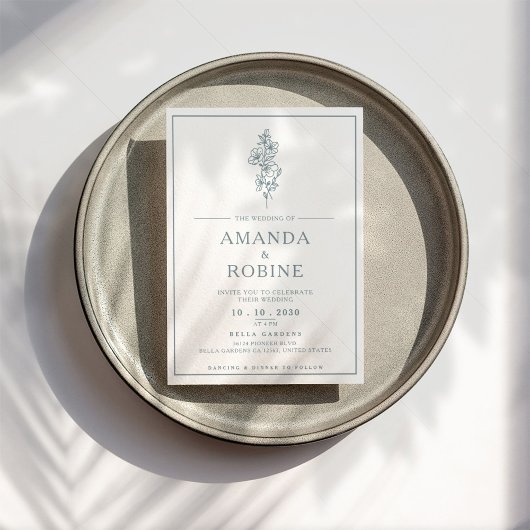 Blue Modern Minimalist Wedding Invitation Kaart