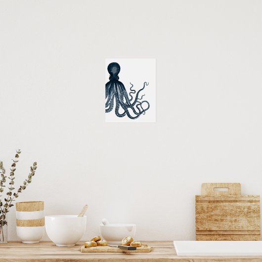 Blue Modern Octopus Poster (Keuken)