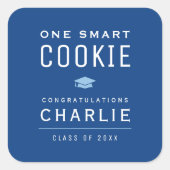 Blue Modern One Smart Cookie Afstuderen gunst Vierkante Sticker (Voorkant)
