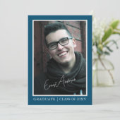 Blue Modern Photo Afstuderen Afstuderen Aankondigi Kaart (Staand voorkant)