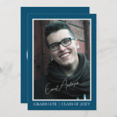 Blue Modern Photo Afstuderen Afstuderen Aankondigi Kaart (Voorkant / Achterkant)