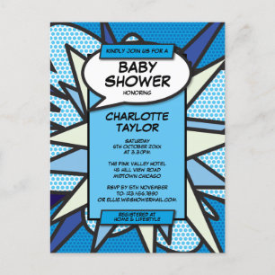 Blue Modern Photo Baby shower Baby Boy Uitnodiging Briefkaart