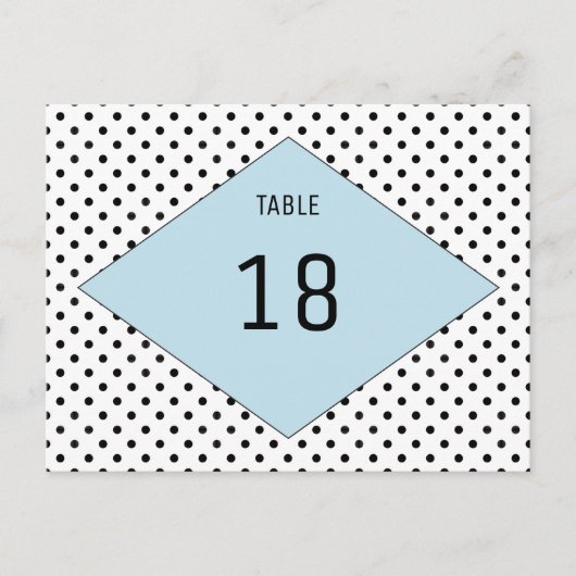 Blue Modern Pois Numéro de table Carte postale (Devant)