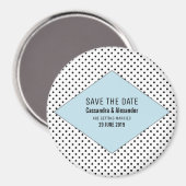 Blue Modern Polka Dots Save the Date Magneet (Voorkant / Achterkant)