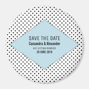 Blue Modern Polka Dots Save the Date Magneet