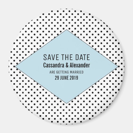 Blue Modern Polka Dots Save the Date Magneet (Voorkant)