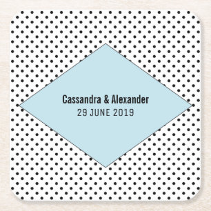 Blue Modern Polka Dots Wedding Vierkante Kartonnen Onderzetter
