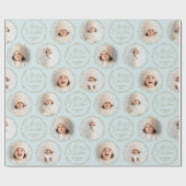 Blue Modern Script Merry Christmas Family 6 photo Cadeaupapier (Vlak)