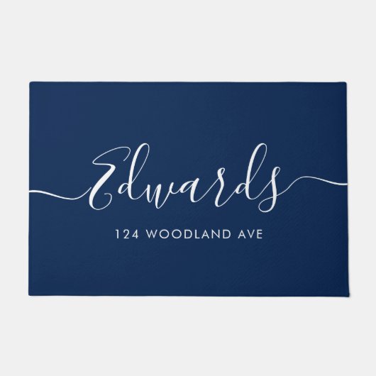 Blue Modern Script Personalized Doormat Deurmat (Voorkant)