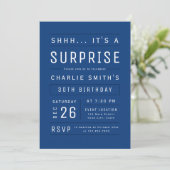 Blue Modern Simple Typography Surprise Birthday Kaart (Staand voorkant)