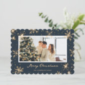 Blue Modern Snowflake Foto Vrolijke Kerst Kaart (Staand voorkant)