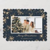 Blue Modern Snowflake Photo Joyeuse carte de Noël (Devant / Derrière)