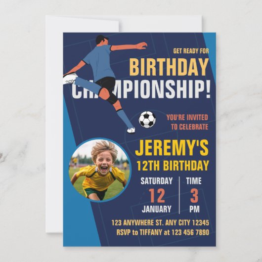 Blue Modern Soccer Kids Verjaardagskampioenschap Kaart (Voorkant)