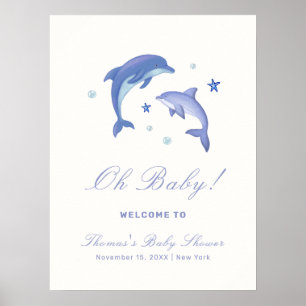 Blue Modern Summer Dolphin Baby shower Welkom Poster