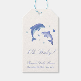 Blue Modern Summer Dolphin Stars Baby shower Cadeaulabel