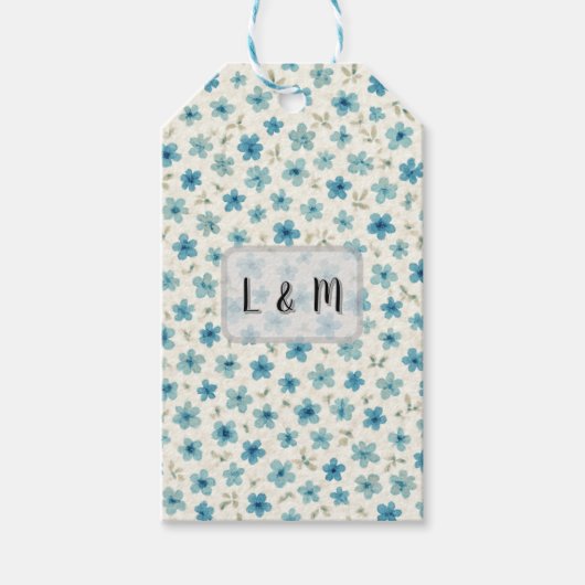 Blue Modern tiny flowers  Cadeaulabel (Voorkant)