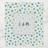 Blue Modern tiny flowers  Wijn Etiket (Enkel label)