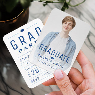 Blue Modern Typographie Photo invitation