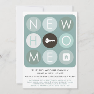 Blue Modern Typography Housewarming Invitation Kaart