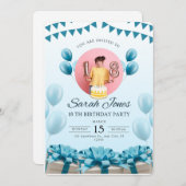 Blue Modern verjaardagsfeest uitnodiging (Voorkant / Achterkant)