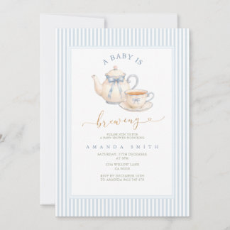 Blue Modern Vintage Tea Party Baby Shower Kaart