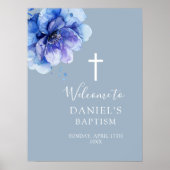 Blue Modern Waterverf Bloemendoop Welkomstbord Poster (Voorkant)