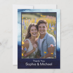 Blue Modern Waterverf Wedding Dank je wel kaart