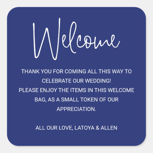 Blue Modern Wedding Welcome Gift Bag Basket Vierkante Sticker (Voorkant)