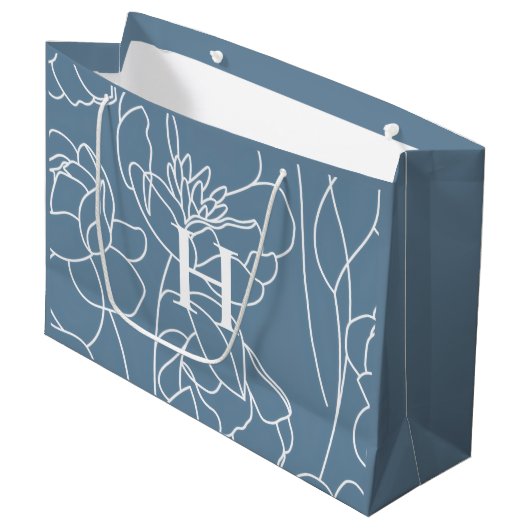 Blue Modern Wildflower Monogram Name Groot Cadeauzakje (Voorkant Gekanteld)