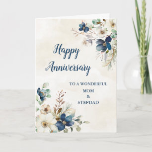 Blue Mom & Stepdad Wedding Jubileum Kaart