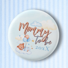 Blue Mommy wordt Teddy Bear Baby shower Button