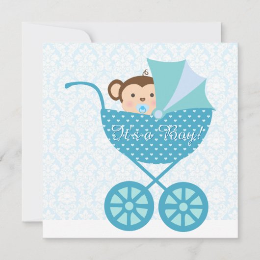 Blue Monkey Baby shower Kaart (Voorkant)
