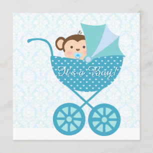 Blue Monkey Baby shower Kaart