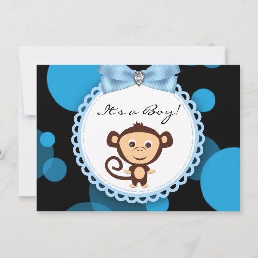 Blue Monkey Baby shower Kaart (Voorkant)