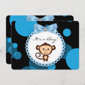 Blue Monkey Baby shower Kaart (Voorkant / Achterkant)