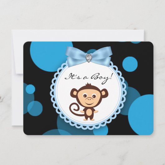 Blue Monkey Baby shower Kaart (Voorkant)