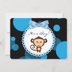 Blue Monkey Baby shower Kaart
