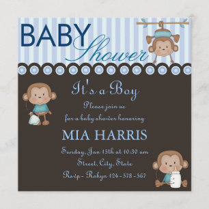 Blue Monkey Design Baby shower Kaart