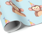 Blue Monkey verjaardagsfeestje cadeau inpakpapier (Rol Hoek)