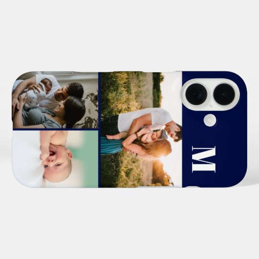 Blue Monogram 3 Photo collage Case-Mate iPhone Case (Achterkant (horizontaal))