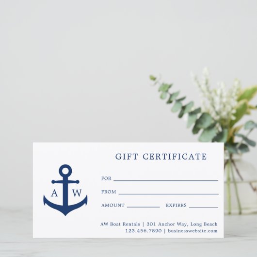 Blue Monogram Anchor Business Cadeaubon (Staand voorkant)