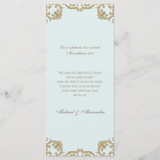 Blue Monogram Baroque Christian Wedding Menu (Dos)