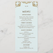 Blue Monogram Baroque Christian Wedding Menu (Voorkant)