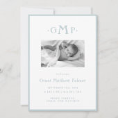 Blue Monogram Boy Baby aangekondigd Aankondiging (Voorkant)
